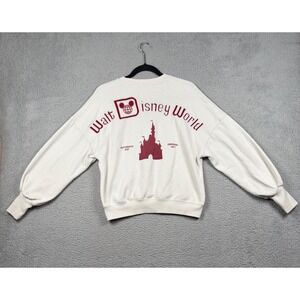 Walt Disney World Sprit Sweatshirt Women's M Cream Maroon Pullover Disneycore